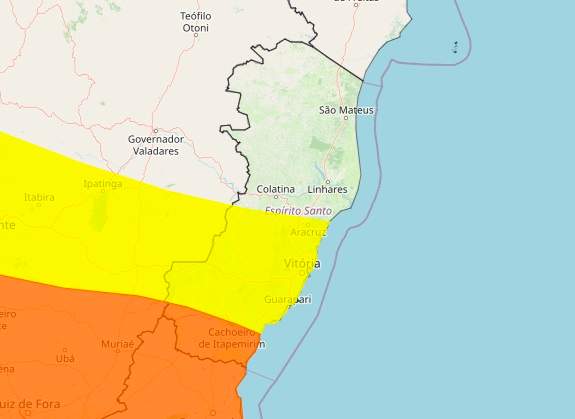 ES recebe alerta de perigo e potencial perigo para chuva e vento forte