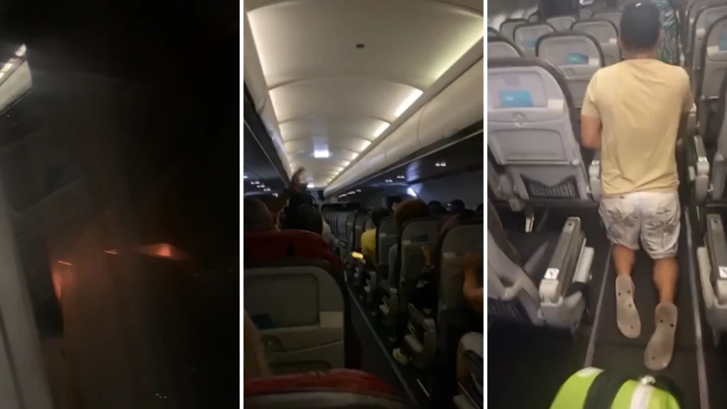 Motor de avião pega fogo; homem sai de joelhos para agradecer Motor de avião pega fogo; homem sai de joelhos para agradecer