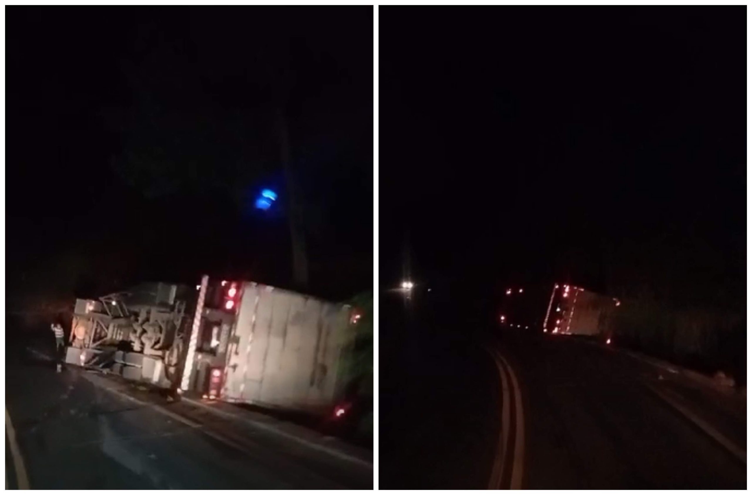 Motorista fica ferido após carreta tombar na BR-262, em Marechal Floriano