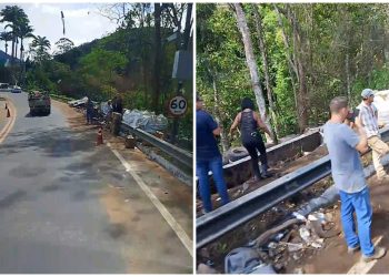 Idosa morre após carreta com óleo cair em ribanceira na BR-262, em Domingos Martins
