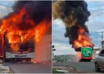 VÍDEO: Ônibus pega fogo em BH e mobiliza bombeiros nesta quarta